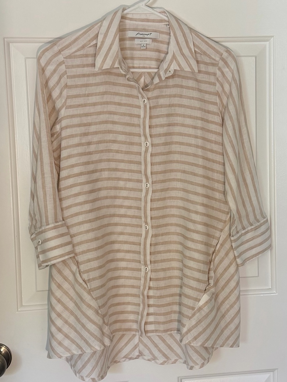 Foxcroft NYC Striped Linen Shirt, Tunic Length, Size 6